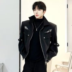 批发小众金属解构垫肩外套男款春季美式短款工装<b class='q'>夹克</b>高级感痞帅机车服