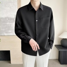 批发轻熟风韩版宽松纯色长袖衬衫男士春秋季上衣潮流垂感免烫帅气衬衣