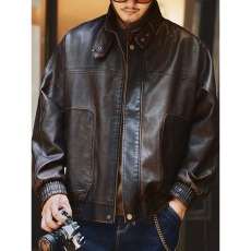 批发新款高端复古机车<b class='q'>皮衣</b>外套<b class='q'>男</b>秋季潮牌宽松休闲硬汉痞帅工装夹克