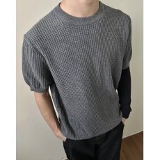 批发百搭美式2026新款华夫格针织短袖T恤男圆领短袖休闲百搭半袖上衣