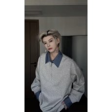 批发假两件半拉链翻领<b class='q'>卫衣</b>男女士春秋季学院风撞色拼接套头外套上衣