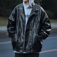 批发春秋款美式复古飞行员PU<b class='q'>皮衣</b>外套<b class='q'>男</b>女痞帅潮流宽松立领皮夹克上衣