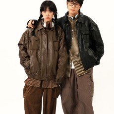 批发流行新款美式复古pu<b class='q'>皮衣</b>外套<b class='q'>男</b>女潮牌潮流春季情侣宽松百搭皮夹克