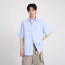 批发夏季学生工装口袋设计短袖衬衫日系2026百搭<b class='q'>男生</b>衬衣