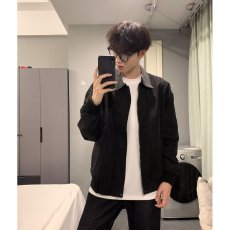 批发新款翻领夹克<b class='q'>千鸟格</b>拼接韩版潮流休闲工装外套帅气茄克衫男装上衣