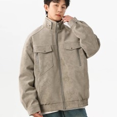 批发pu皮外套<b class='q'>男</b>女装春季高级感痞帅立领美式复古工装情侣<b class='q'>皮衣</b>夹克衣服