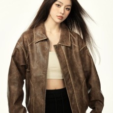 批发简约<b class='q'>皮衣</b>外套<b class='q'>男</b>女2026年春季新款复古港风宽松上衣皮夹克情侣装