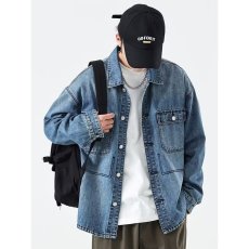 批发美式复古水洗长袖牛仔<b class='q'>衬衫</b><b class='q'>男</b>2026春季宽松翻领<b class='q'>衬衣</b>外套