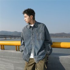 批发牛仔外套<b class='q'>男</b>潮牌春秋季新款日系潮流水洗做旧<b class='q'>衬衣</b><b class='q'>男</b>士<b class='q'>衬衫</b>夹克