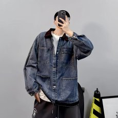 批发牛仔外套<b class='q'>男</b>潮牌春秋季新款日系潮流水洗做旧<b class='q'>衬衣</b><b class='q'>男</b>士<b class='q'>衬衫</b>夹克