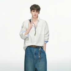 批发海岛热恋小众条纹撞色<b class='q'>衬衫</b><b class='q'>男</b>女2026春秋新款假两件拼接设计感上衣