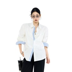 批发海岛热恋小众条纹撞色<b class='q'>衬衫</b><b class='q'>男</b>女2026春秋新款假两件拼接设计感上衣