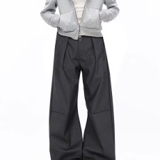 批发美式复古褶皱弯刀西裤宽松垂坠感<b class='q'>休闲</b>微喇cleanfit长裤子潮<b class='q'>男</b>女装