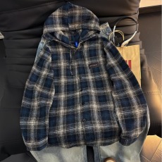批发连帽格子<b class='q'>衬衣</b><b class='q'>男</b>款长袖春秋季宽松休闲外套美式街头复古慵懒<b class='q'>衬衫</b>