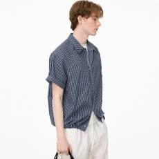 批发美式复古格纹短袖<b class='q'>衬衫</b><b class='q'>男</b>女夏季宽松休闲格子<b class='q'>衬衣</b>日系百搭半袖上衣