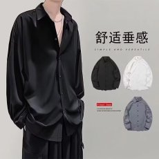 批发纯色<b class='q'>长袖</b><b class='q'>衬衫</b><b class='q'>男</b>高级感痞帅潮流新款上衣<b class='q'>男</b>士休闲宽松春季<b class='q'>衬衣</b>百搭