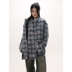 批发罗云熙同款GUUKA潮牌<b class='q'>长袖</b>格子<b class='q'>衬衫</b><b class='q'>男</b>秋季 刺绣毛边<b class='q'>衬衣</b>外套女宽松