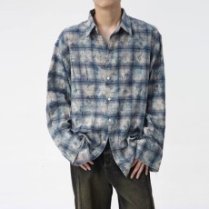 批发罗云熙同款GUUKA潮牌<b class='q'>长袖</b>格子<b class='q'>衬衫</b><b class='q'>男</b>秋季 刺绣毛边<b class='q'>衬衣</b>外套女宽松