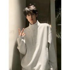 批发2026格纹拼接纽扣立领卫衣<b class='q'>男</b>春季高级感重磅<b class='q'>长袖</b><b class='q'>t</b><b class='q'>恤</b>美式boxy外套