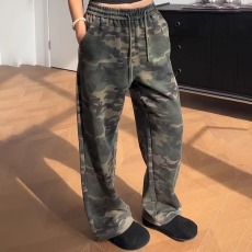 批发美式复古迷彩休闲运动裤<b class='q'>男</b>女款街头春秋季宽松百搭阔腿直筒卫裤