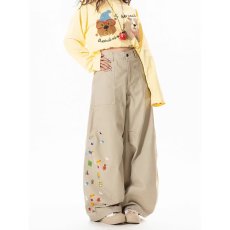 批发美式复古刺绣宽松弯刀裤<b class='q'>男</b>女春秋高街cleanfit休闲阔腿长裤