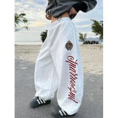 批发美式情侣装复古侧边字母刺绣休闲卫裤<b class='q'>男</b>女宽松直筒阔腿长裤潮ins