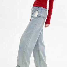 批发潮流直筒牛仔<b class='q'>裤</b>女2026<b class='q'>新款</b>假两件高腰显瘦宽松垂感窄版阔腿<b class='q'>裤</b>子