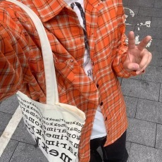 批发美式橙色格纹<b class='q'>长袖</b><b class='q'>衬衫</b><b class='q'>男</b>女春季宽松多巴胺<b class='q'>衬衣</b>百搭休闲防晒外套