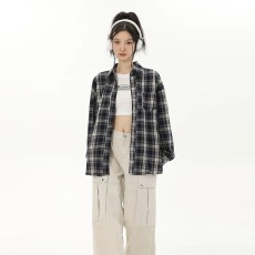 批发春季日系复古格子<b class='q'>长袖</b><b class='q'>衬衫</b><b class='q'>男</b>女美式街头潮牌宽松bf风新款休闲<b class='q'>衬衣</b>