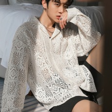 批发潮流新款复古镂空花<b class='q'>衬衫</b><b class='q'>男</b>女款<b class='q'>长袖</b>设计感小众日系宽松休闲<b class='q'>衬衣</b>潮