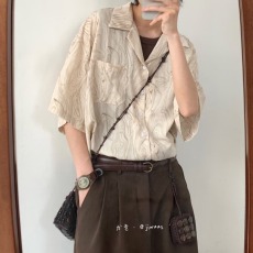 批发新中式短袖衬衫男高级感痞帅dk冰丝花衬衣美式复古巴洛克半袖<b class='q'>外套</b>