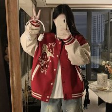 批发情侣装2025秋冬新款珍珠棒球服时尚加厚撞色皮夹克宽松美式<b class='q'>外套</b>潮