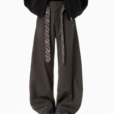 批发美式腰带弯刀西裤<b class='q'>男</b>款春季垂感宽松阔腿<b class='q'>西装</b>裤潮牌青少年<b class='q'>休闲</b>长裤