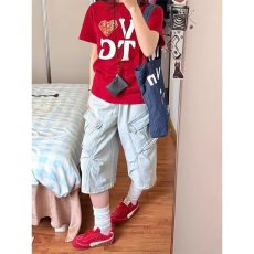 批发美式复古褶皱多口袋七分裤<b class='q'>男</b>女夏季宽松休闲阔腿工装裤<b class='q'>牛仔</b><b class='q'>短裤</b>潮