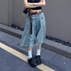 批发美式解构毛边设计感<b class='q'>牛仔</b><b class='q'>短裤</b><b class='q'>男</b>女夏季宽松休闲水洗小众阔腿七分裤