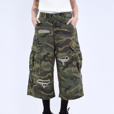 批发情侣<b class='q'>夏</b>季男女美式迷彩补丁短裤2026新款潮牌直筒七分中裤潮流百搭