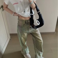 批发满天星烫钻做旧牛仔裤女2026<b class='q'>夏</b>季新款高腰宽松显瘦百搭直筒阔腿裤