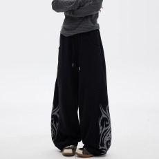 批发美式新风格复古图腾印花做旧弯刀裤男女春<b class='q'>夏</b>休闲百搭宽松显瘦卫裤