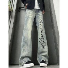 批发渐变设计感微喇<b class='q'>牛仔裤</b><b class='q'>男</b>春秋美式高街vibe裤子<b class='q'>修身</b>显瘦直筒弯刀裤