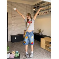 批发美式汉堡薯条五分裤<b class='q'>牛仔</b>裤<b class='q'>男</b>女2026春季新款高腰宽松阔腿<b class='q'>短裤</b>