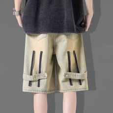 批发黄泥<b class='q'>牛仔</b>裤<b class='q'>男</b>夏季薄款美式高街复古痞帅宽松潮牌阔腿直筒<b class='q'>短裤</b>