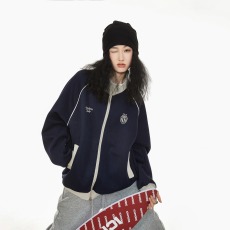 批发2025男女同款针织拼接立领夹克学生青少年日系运动<b class='q'>外套</b>