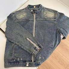 批发美式水洗覆古牛仔外套男女小众设计感破洞工装拉炼机车夹克上衣潮