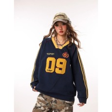 批发美式重磅嘻哈卫衣女2026春季新款V领球衣情侣装宽松外套