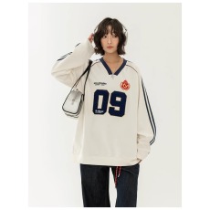 批发美式重磅嘻哈卫衣女2026春季新款V领球衣情侣装宽松外套