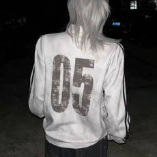 批发美式复古水洗喷脏做旧卫衣男女春秋季街头立领夹克外套视觉系上衣