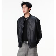 批发时尚解构拼接皮衣外套男款秋季高级感痞帅棒球服美式短款机车夹克