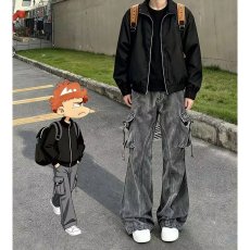 批发美式多口袋工装<b class='q'>牛仔裤</b><b class='q'>男</b>女高街复古宽松直筒百搭潮流<b class='q'>修身</b>微喇裤子