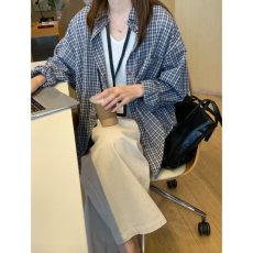 批发韩系穿搭慵懒风格子<b class='q'>长袖</b>衬衫外套女春秋宽松叠穿chic防晒开衫衬衣