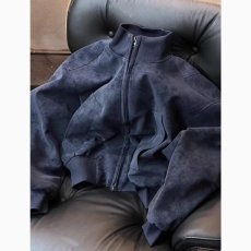 批发美式立领荔枝纹扎染<b class='q'>皮衣</b>外套男短款棒球服高级感cleanfit飞行夹克